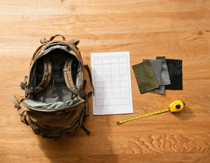 Hiking pack configuration review at a buying desk